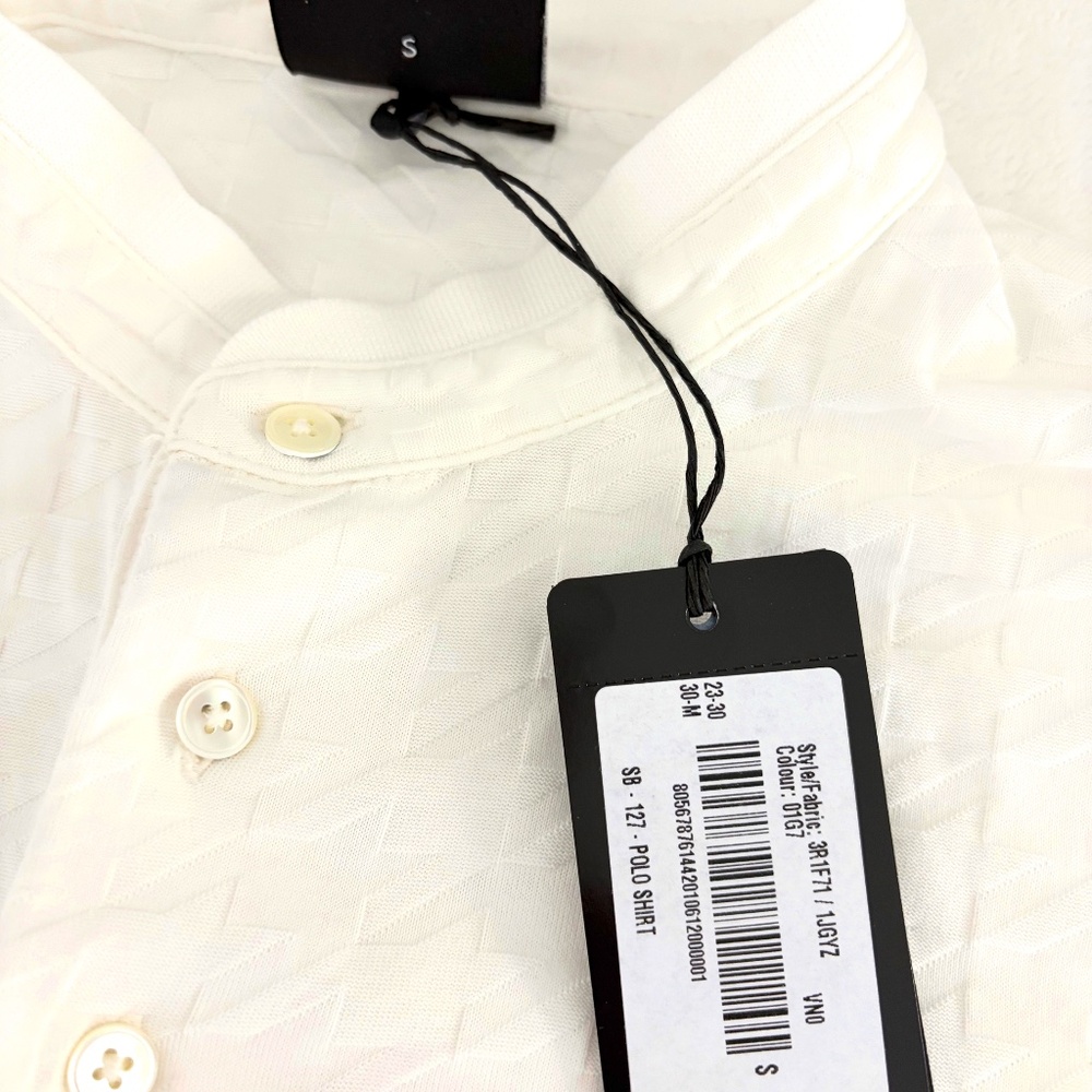 EMPORIO ARMANI Half Collar Patterned Polo (Size: SMALL) in White MSRP $325 - Picture 5 of 7